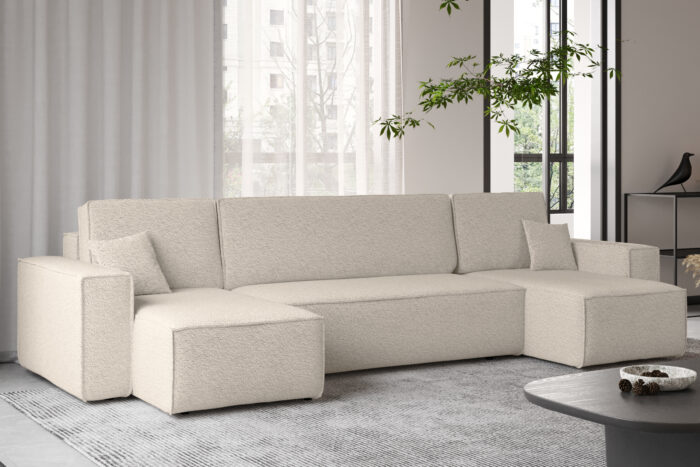 Ecksofa mit schlaffunktion und bettkasten, Sofa U-form, Couch U-form BEST stoff Abriamo