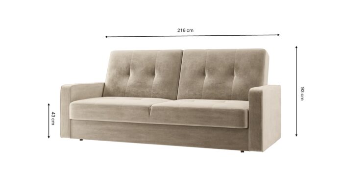 Sofa mit schlaffunktion und bettkasten KLARA Riviera Stoff - vielen farben