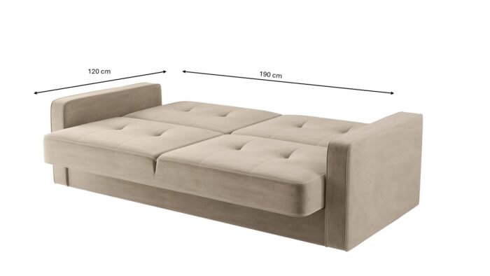 Sofa mit schlaffunktion und bettkasten KLARA Riviera Stoff - vielen farben