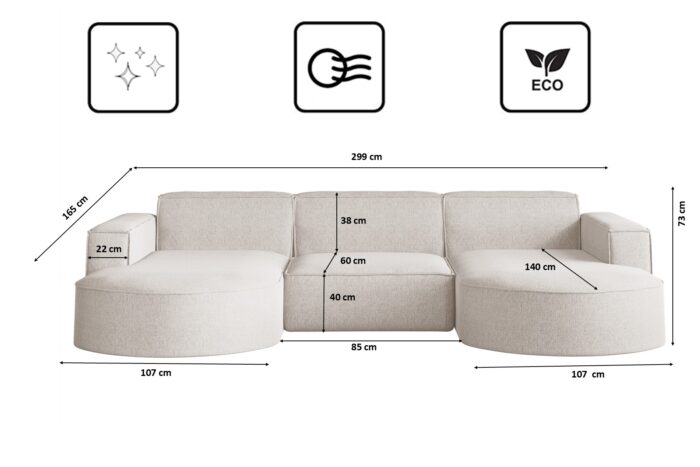 Ecksofa, Sofa U form, Couch U form MODENA STUDIO stoff Verita