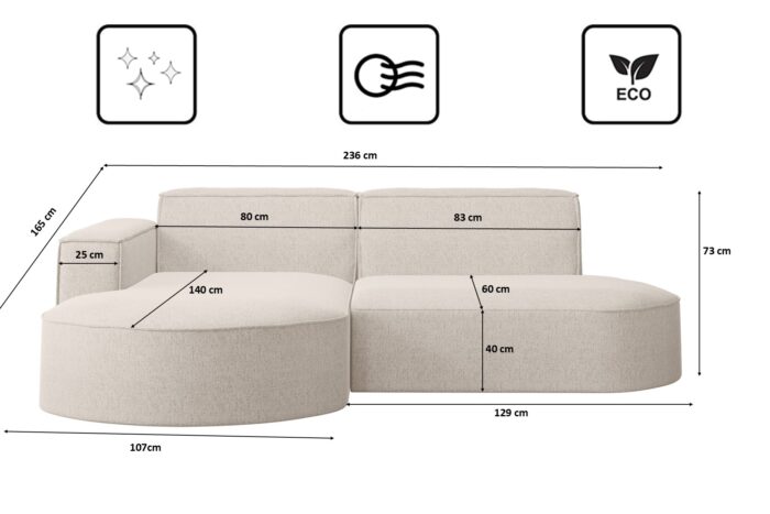 Ecksofa, Sofa L form, Couch L form MODENA STUDIO stoff Verita