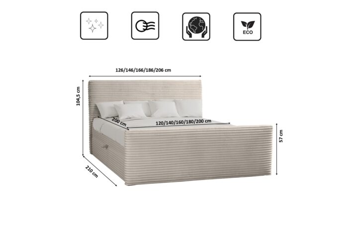 Boxspringbett mit bettkasten und topper TRENTO stoff Plüsch Cord