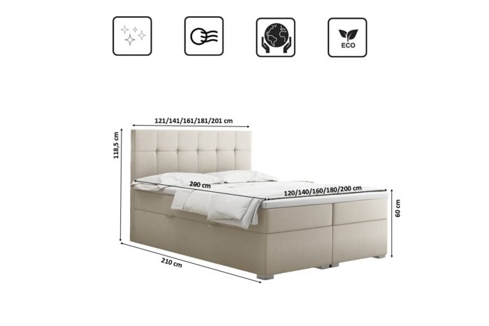 Boxspringbett mit matratze und bettkasten, Schlafbett LINDT stoff Velvet