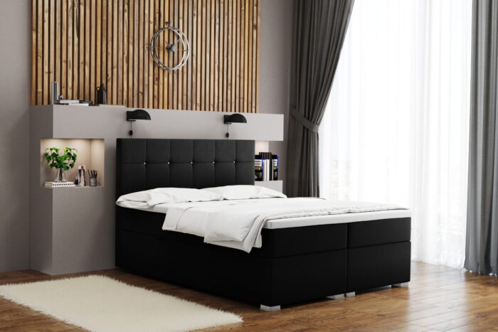 Boxspringbett mit matratze und bettkasten, Schlafbett LINDT stoff Velvet