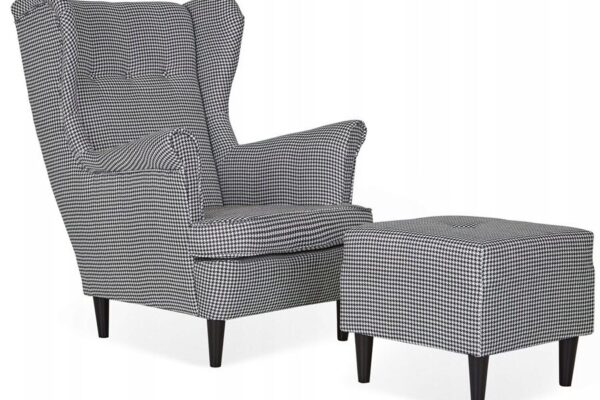 20c7a50d41bbcb0f3f4e401b166e38eb-1.jpg Ohrensessel Sessel mit PEPITA Pouffe schwarz und weiß ikonisch