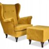 Ohrensessel Sessel mit Fußstütze Honig weichen Samt