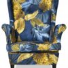 Ohrensessele Sessel GOLDEN MONSTER LEAVES kobaltfarbenes Muster