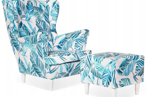 7b913fc73cca1a5a6b7e98f65fe24d6a-1.jpg Ohrensessel Sessel mit Pouffe mit blauem Blattmotiv