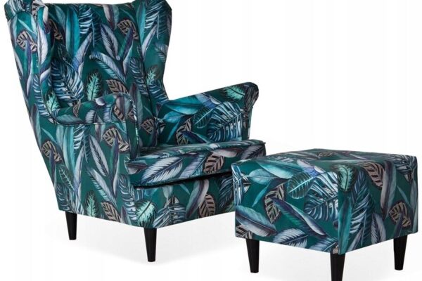 87543036e1db32e795486071cec86167-1.jpg Ohrensessel Sessel mit Fußstütze klassische grüne Blätter