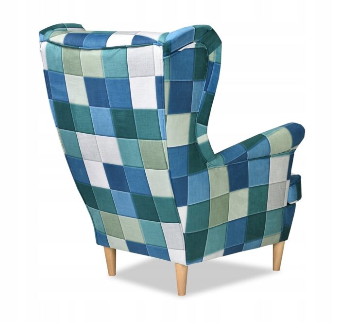 Ohrensessele Stuhl kariert Meer türkis Flasche grün
