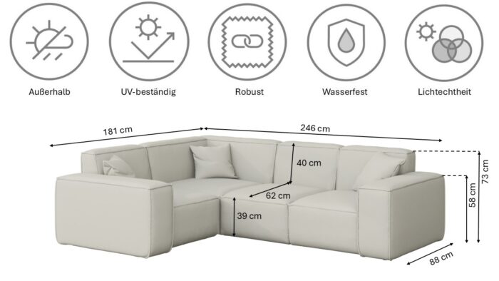 Gartenmöbel Ecksofa für den Garten MALIBU, die Terrasse, den Hof, gemütliche groß, Gartenmöbel eckcouch
