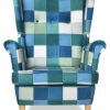 Ohrensessele Stuhl kariert Meer türkis Flasche grün