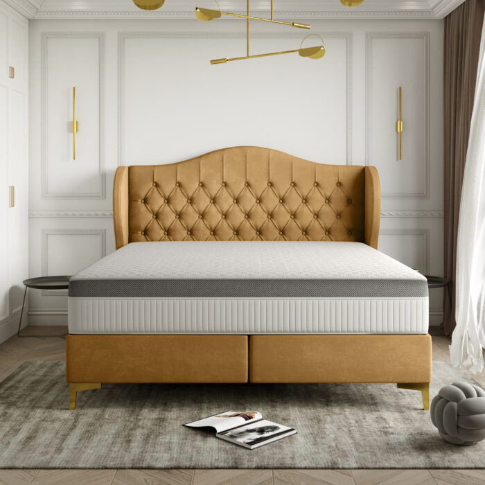 LEGEND Bett mit Kokos-Taschenmatratze,Klassisches Designerbett Whisper-Stoff