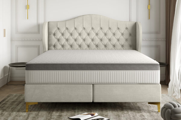 LEGEND Bett mit Kokos-Taschenmatratze,Klassisches Designerbett Whisper-Stoff