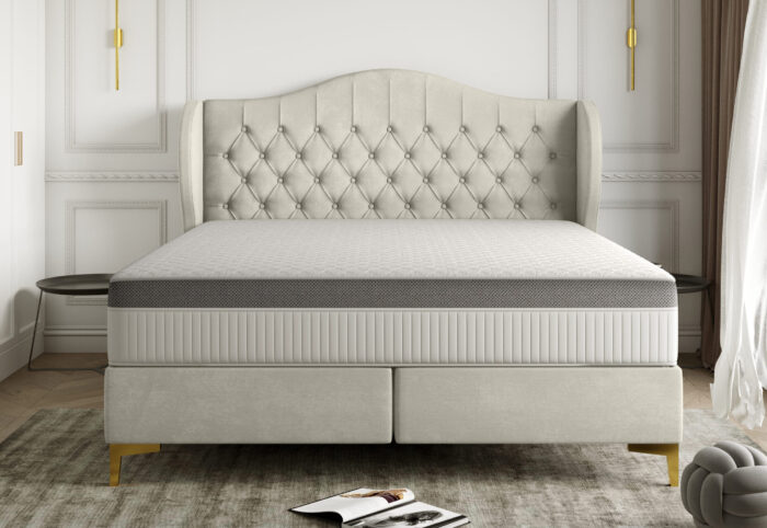 LEGEND Bett mit Kokos-Taschenmatratze,Klassisches Designerbett Whisper-Stoff