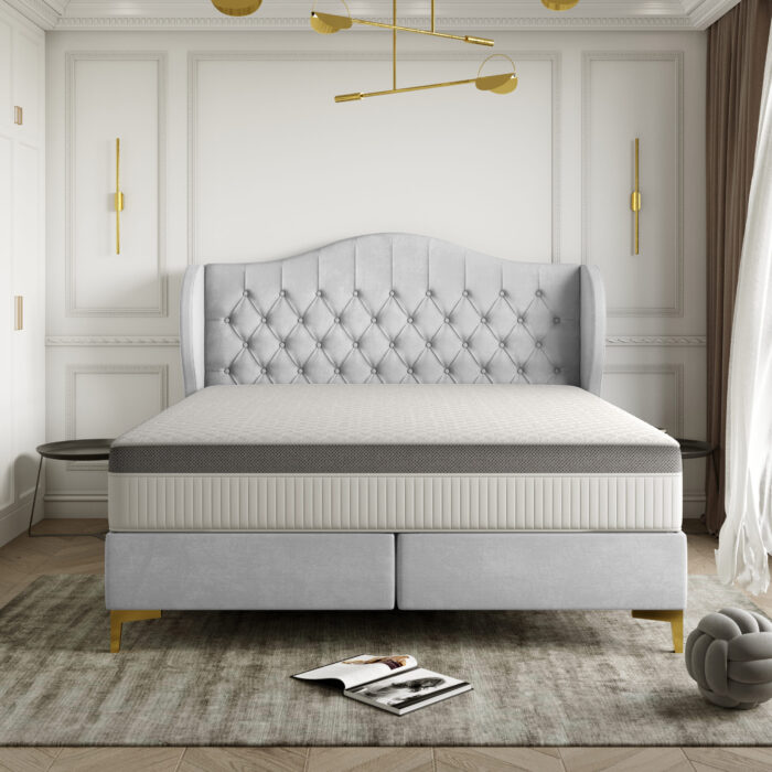 LEGEND Bett mit Kokos-Taschenmatratze,Klassisches Designerbett Whisper-Stoff