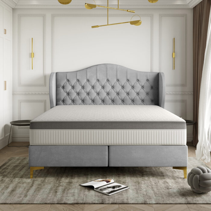 LEGEND Bett mit Kokos-Taschenmatratze,Klassisches Designerbett Whisper-Stoff