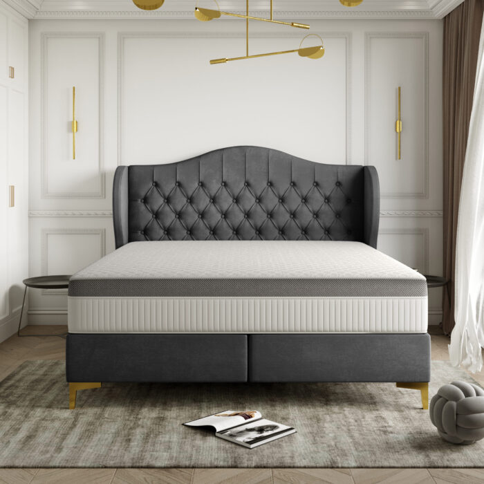 LEGEND Bett mit Kokos-Taschenmatratze,Klassisches Designerbett Whisper-Stoff