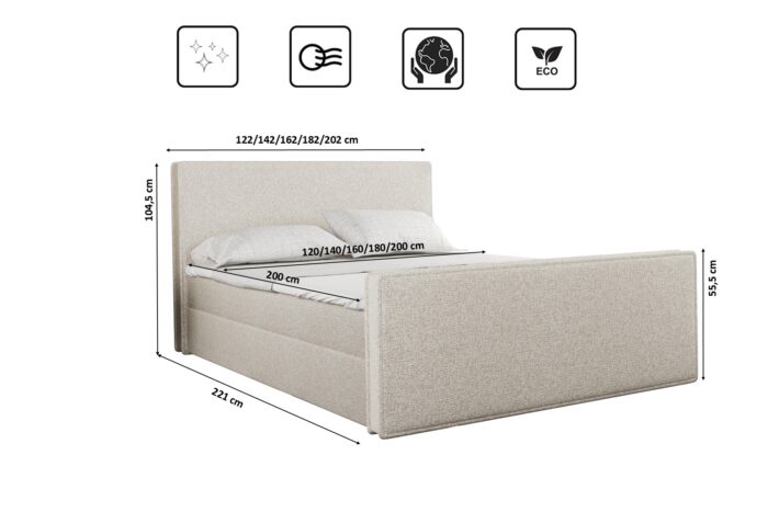 Boxspringbett mit bettkasten und matratze + topper LILA stoff Puente