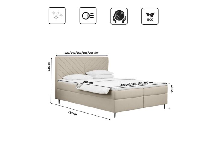 Boxspringbett mit matratze und bettkasten, Schlafbett Vero