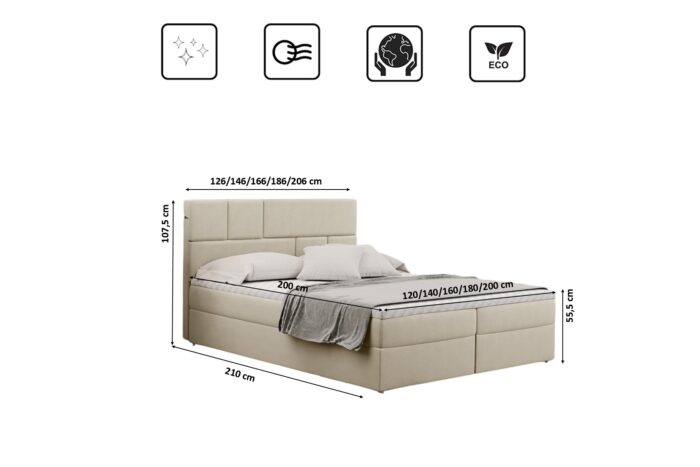 Boxspringbett mit bettkasten matratze BALI stoff Mat Velvet