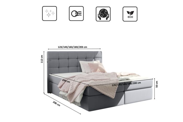 Boxspringbett mit matratze und bettkasten, Schlafbett FADO stoff SORO