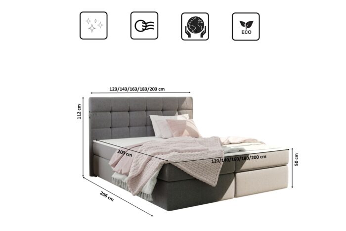 Boxspringbett mit matratze und bettkasten, Schlafbett FADO stoff Sawana