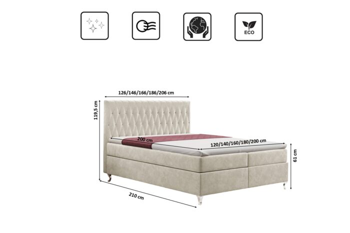 Boxspringbett mit bettkasten matratze KATE stoff Riviera