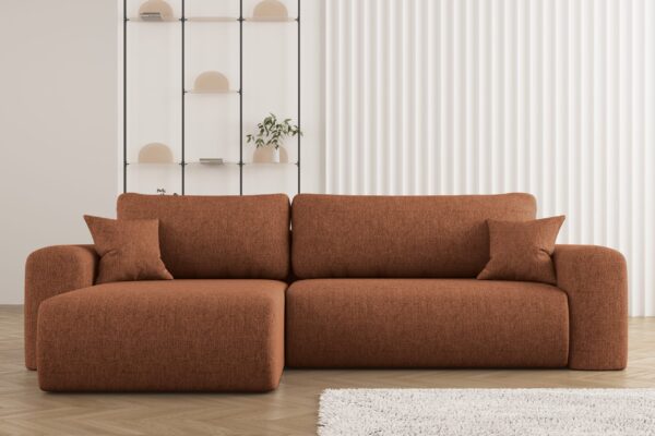 Ecksofa mit Schlaffunktion und Stauraum für Bettzeug, L-förmiges Sofa, Schlaffunktion Capri Stoff Verita