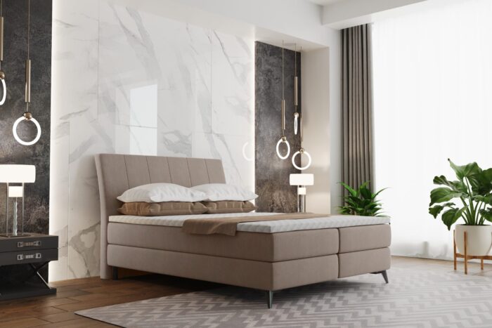 Boxspringbett mit matratze und bettkasten, Schlafbett ALDIK stoff Soro