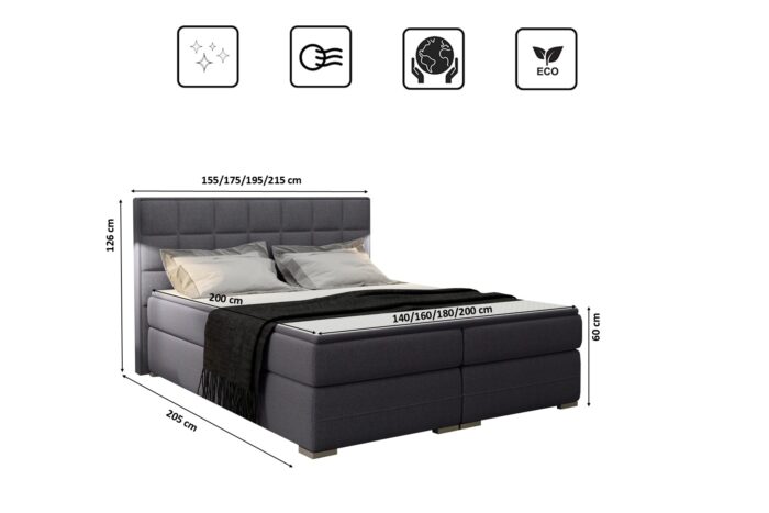 Boxspringbett mit matratze und bettkasten, Schlafbett Damalo soff Sawana