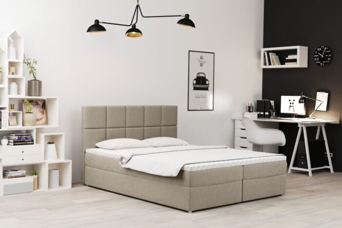 _0003_Megan_soro_21 beige Boxspringbett mit bettkasten und matratze + topper MEGAN stoff Soro