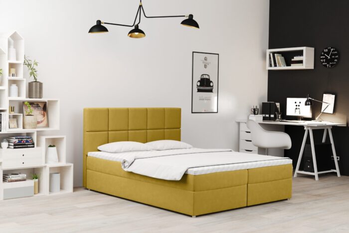 _0011_Megan_soro_40 gelb Boxspringbett mit bettkasten und matratze + topper MEGAN stoff Soro
