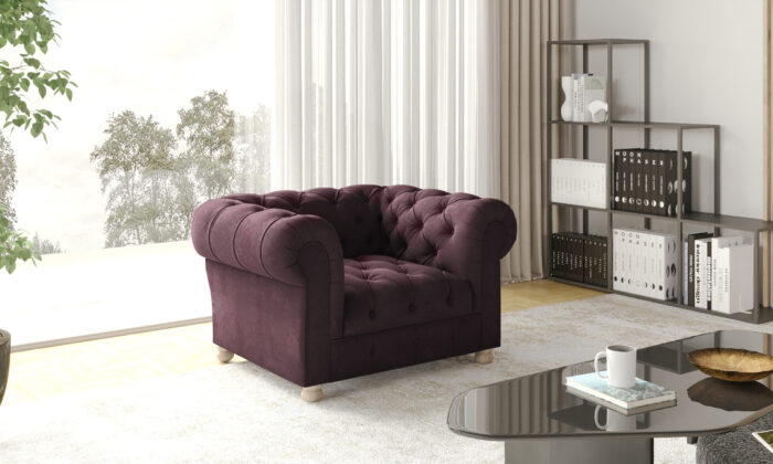 _0028_ar_chesterfild_1_whisper_14 rotwein Stilvoller, eleganter, klassischer CHESTERFIELD Sessel, stark gesteppt in elegantem Whisper-Stoff