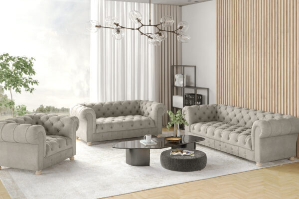 CHESTERFIELD 3+2+1 Sofagarnitur, elegant, klassisch, schick in elegantem Whisper Stoff
