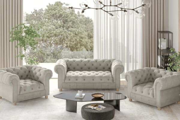 CHESTERFIELD 2+1+1 Sofagarnitur, elegant, klassisch, schick in elegantem Whisper Stoff