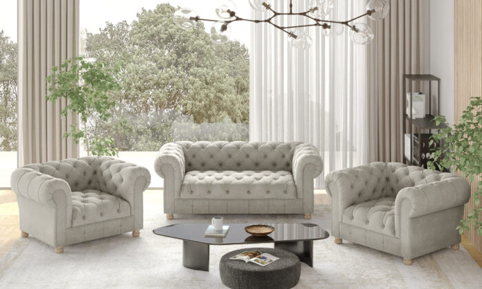 CHESTERFIELD 2+1+1 Sofagarnitur, elegant, klassisch, schick in elegantem Whisper Stoff