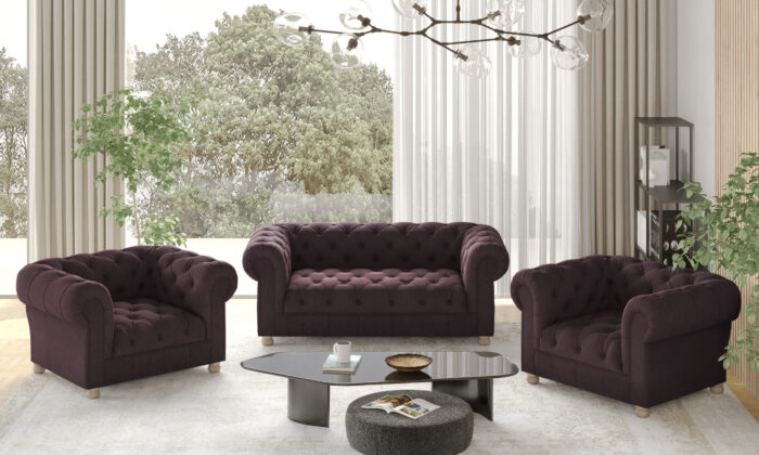 CHESTERFIELD 2+1+1 Sofagarnitur, elegant, klassisch, schick in elegantem Whisper Stoff