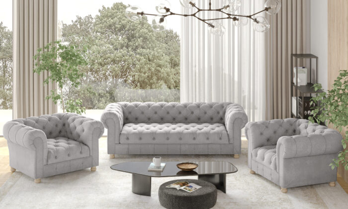 CHESTERFIELD 3+1+1 Sofagarnitur, elegant, klassisch, schick in elegantem Whisper Stoff