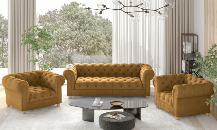 _0112_Layer 143 CHESTERFIELD 3+1+1 Sofagarnitur, elegant, klassisch, schick in elegantem Whisper Stoff