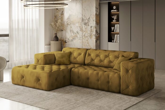 Freistehendes Ecksofa, stark gesteppt, weich, elegant LUX stoff Whisper