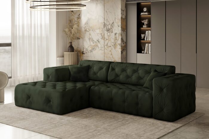 Freistehendes Ecksofa, stark gesteppt, weich, elegant LUX stoff Whisper