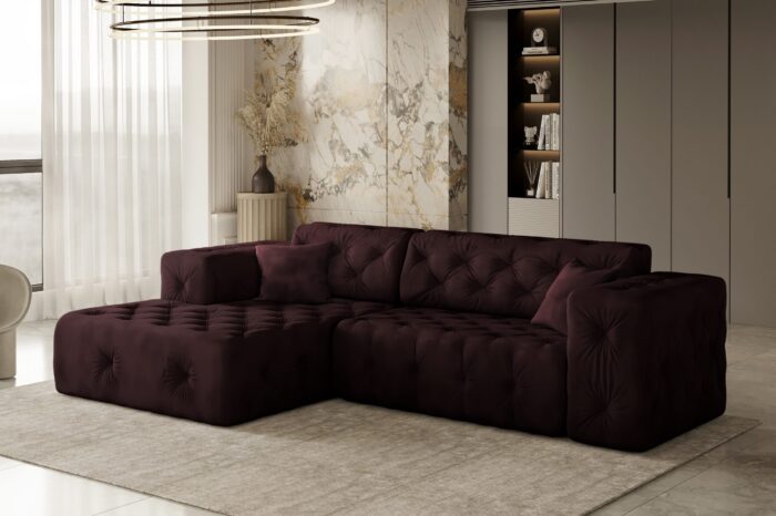 Freistehendes Ecksofa, stark gesteppt, weich, elegant LUX stoff Whisper