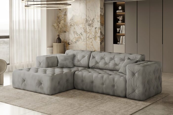 Freistehendes Ecksofa, stark gesteppt, weich, elegant LUX stoff Whisper