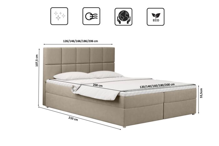 Boxspringbett mit bettkasten und matratze + topper MEGAN stoff Soro