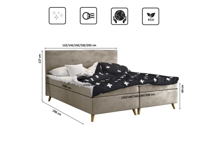 Boxspringbett mit bettkasten matratze + topper BELLA stoff Riviera