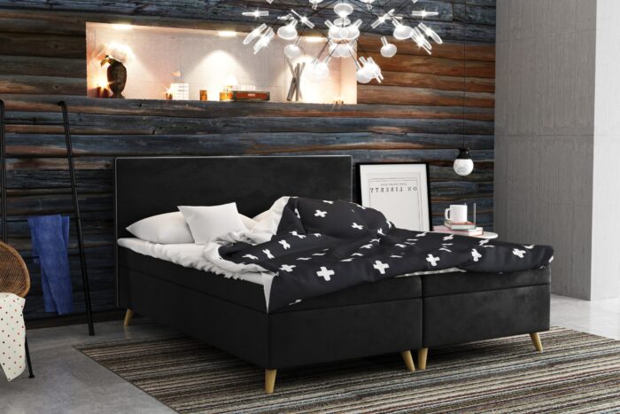 bella_riviera_100 schwarz Boxspringbett mit bettkasten matratze + topper BELLA stoff Riviera