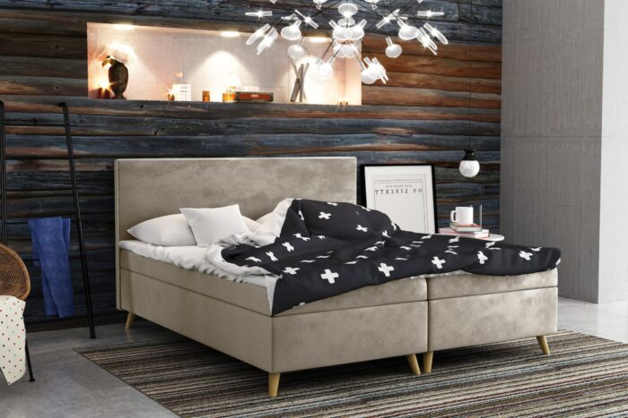 bella_riviera_16 beige Boxspringbett mit bettkasten matratze + topper BELLA stoff Riviera