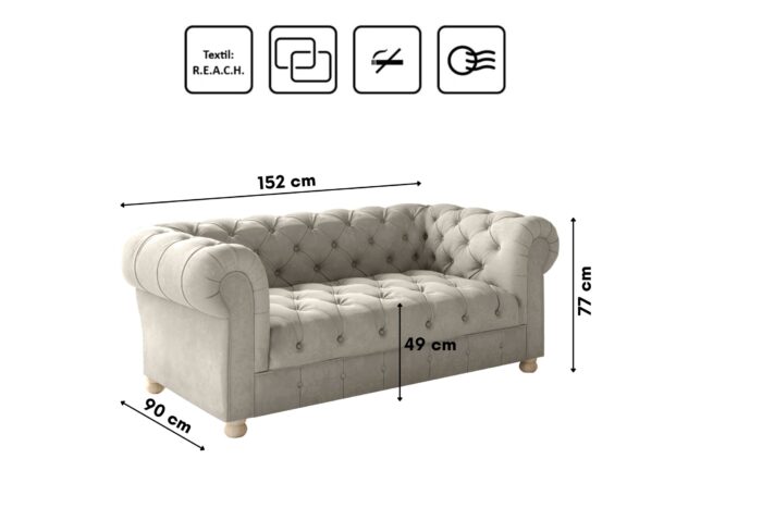 CHESTERFIELD 2+1+1 Sofagarnitur, elegant, klassisch, schick in elegantem Whisper Stoff
