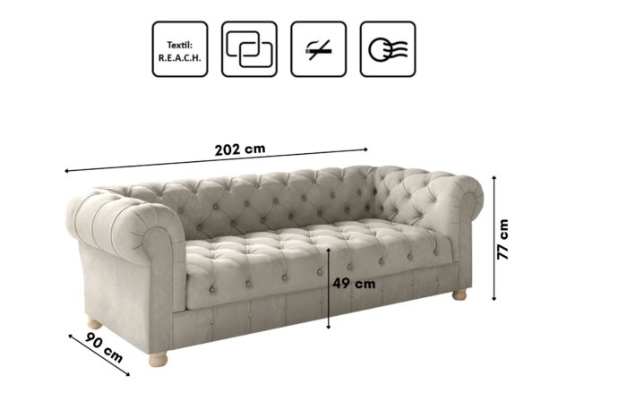 CHESTERFIELD 3+2+1 Sofagarnitur, elegant, klassisch, schick in elegantem Whisper Stoff